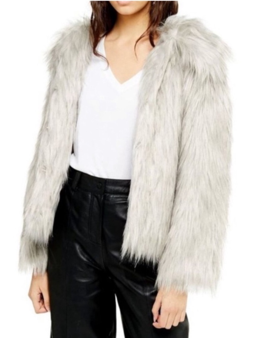 TOPSHOP Faux Fur Shag Jacket Coat 8 Gray - Picture 3 of 12